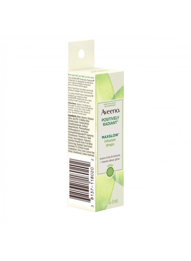 Aveeno Positively Radiant MaxGlow Infusion Drops with Moisture Rich Soy & Kiwi Complex, Hypoallergenic, Non-Comedogenic, Paraben- & Phthalate-Free Moisturizing Facial Serum, 0.17 fl. oz