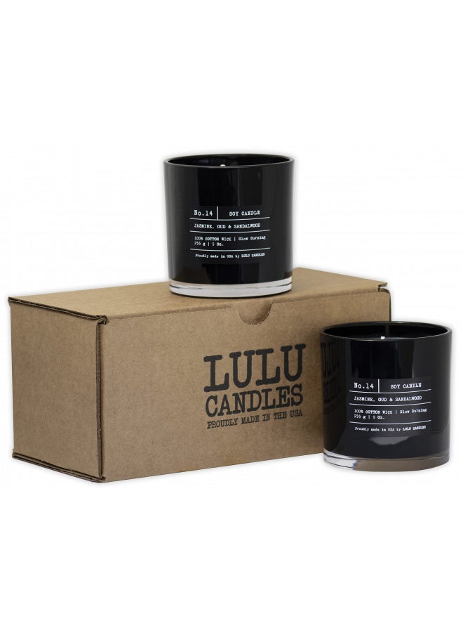 Lulu Candles | Jasmine, Oud & Sandalwood | Luxury Scented Soy Jar Candle | Hand Poured in The USA | Highly Scented & Long Lasting (9 Oz. 2 Pack)