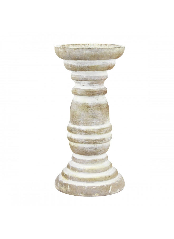 Stonebriar Decorative Worn White Wooden Pillar Candle Holder, Coastal Home Decor, Ocean Inspired Designs for Wedding Decorations, Parties, or Everyday Home, Large 8 Inch