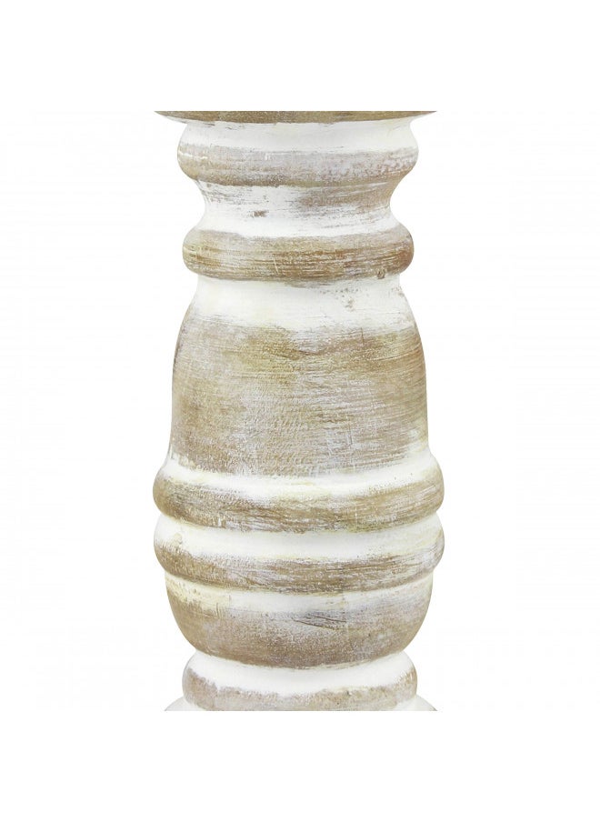 Stonebriar Decorative Worn White Wooden Pillar Candle Holder, Coastal Home Decor, Ocean Inspired Designs for Wedding Decorations, Parties, or Everyday Home, Large 8 Inch