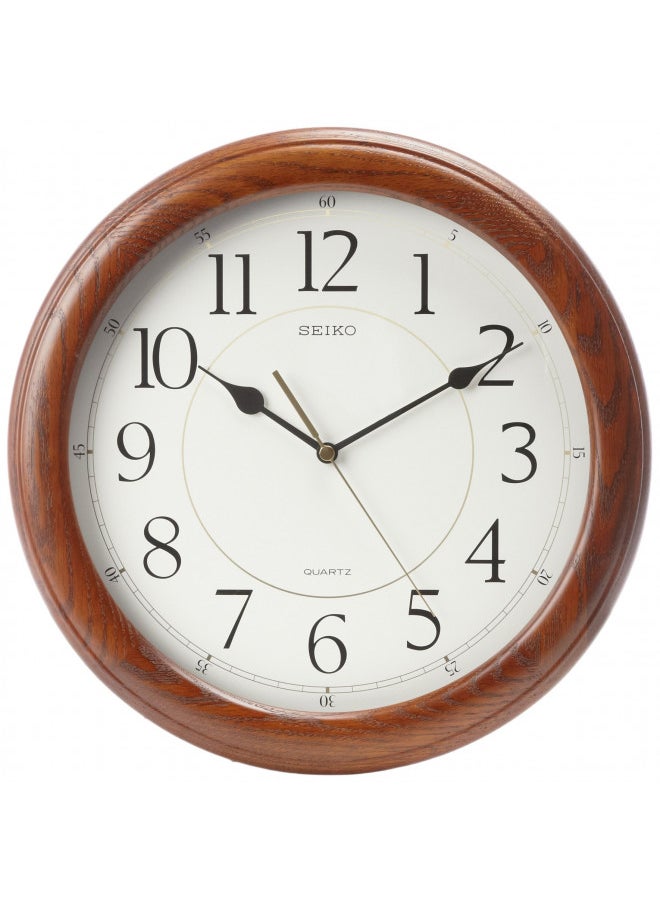 Seiko Wall Clock Quiet Sweep Second Hand Dark Brown Solid Oak Case