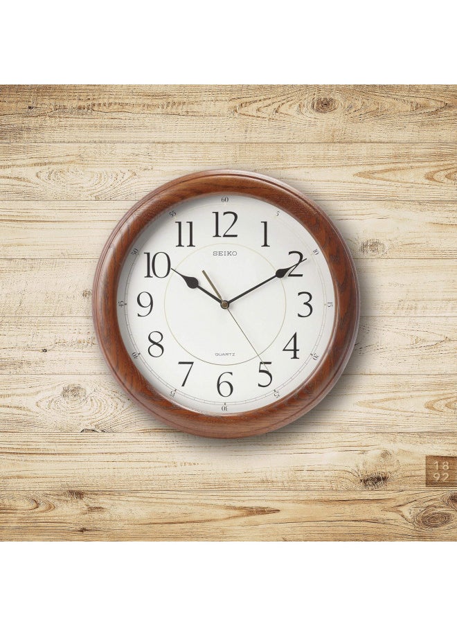 Seiko Wall Clock Quiet Sweep Second Hand Dark Brown Solid Oak Case