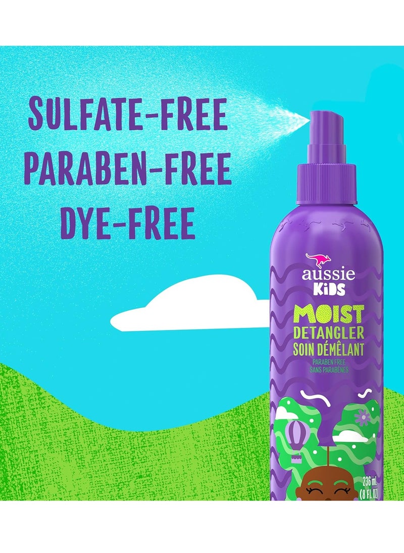 Aussie Kids Moist Detangler Spray, Sulfate & Paraben Free, Moisturizing & Tangle-Free Hair Care for Kids, Cruelty-Free, 8 Fl Oz Each, 3 Pack