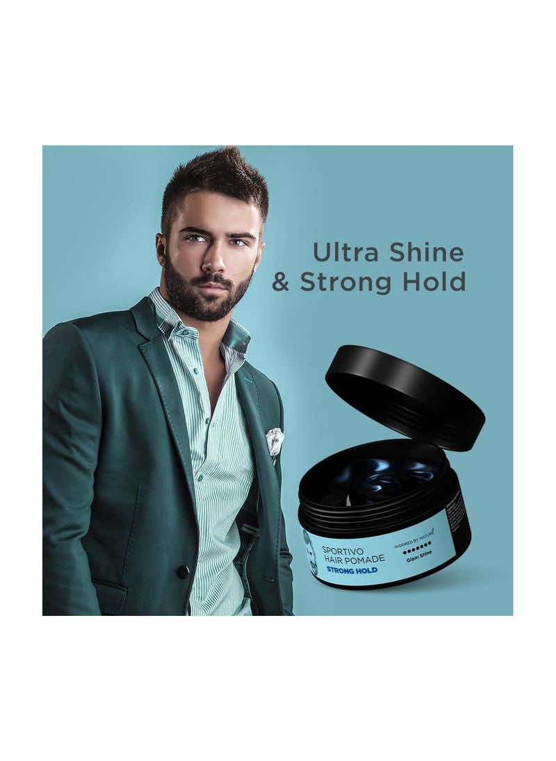 The Man Company Sportivo Stronghold Hair Styling Pomade Wax for Men | Stylish Glossy Finish Hair Volumizer | Non Sticky - 100gm