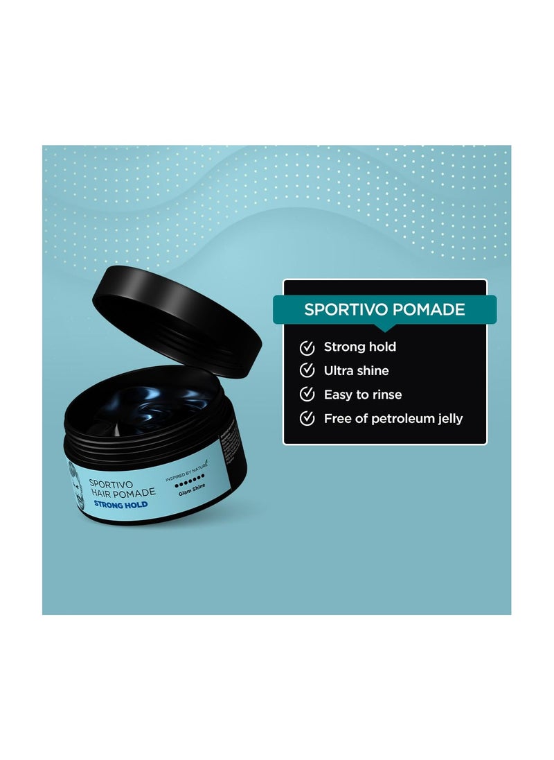 The Man Company Sportivo Stronghold Hair Styling Pomade Wax for Men | Stylish Glossy Finish Hair Volumizer | Non Sticky - 100gm