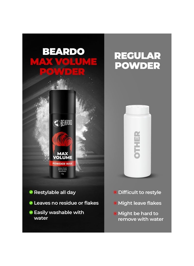 Beardo Max Volume Powder Wax, 10 gm | Powder Hair Wax Men | Hair Styling Wax for Matte Finish | Strong Hold & Restylable Hair Powder For Men | Hair Volumizing Powder Wax Superlight & Instant Volume