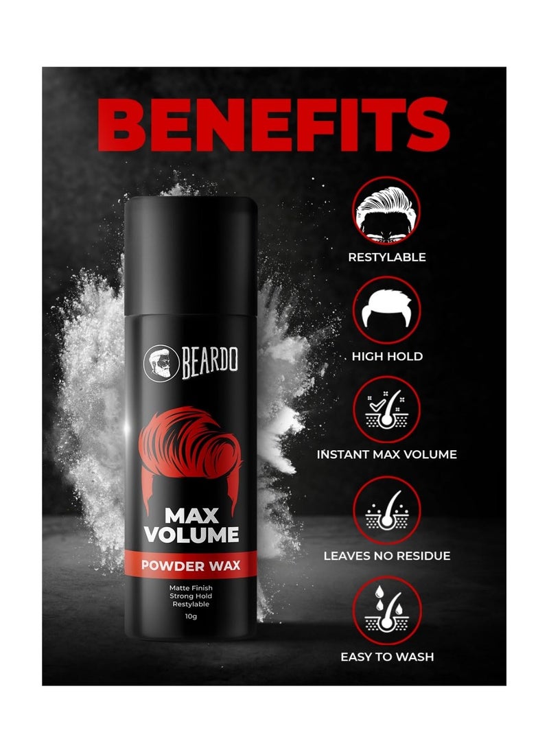 Beardo Max Volume Powder Wax, 10 gm | Powder Hair Wax Men | Hair Styling Wax for Matte Finish | Strong Hold & Restylable Hair Powder For Men | Hair Volumizing Powder Wax Superlight & Instant Volume