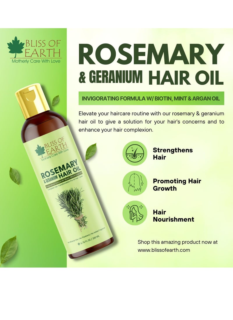 Rosemary Oil For Hair Growth With Biotin Lavender & Geranium Essential Oils Blend of 20 Herbs To Promotes Healthy Scalps & Hair No Mineral Oil 200ml Pack of 2