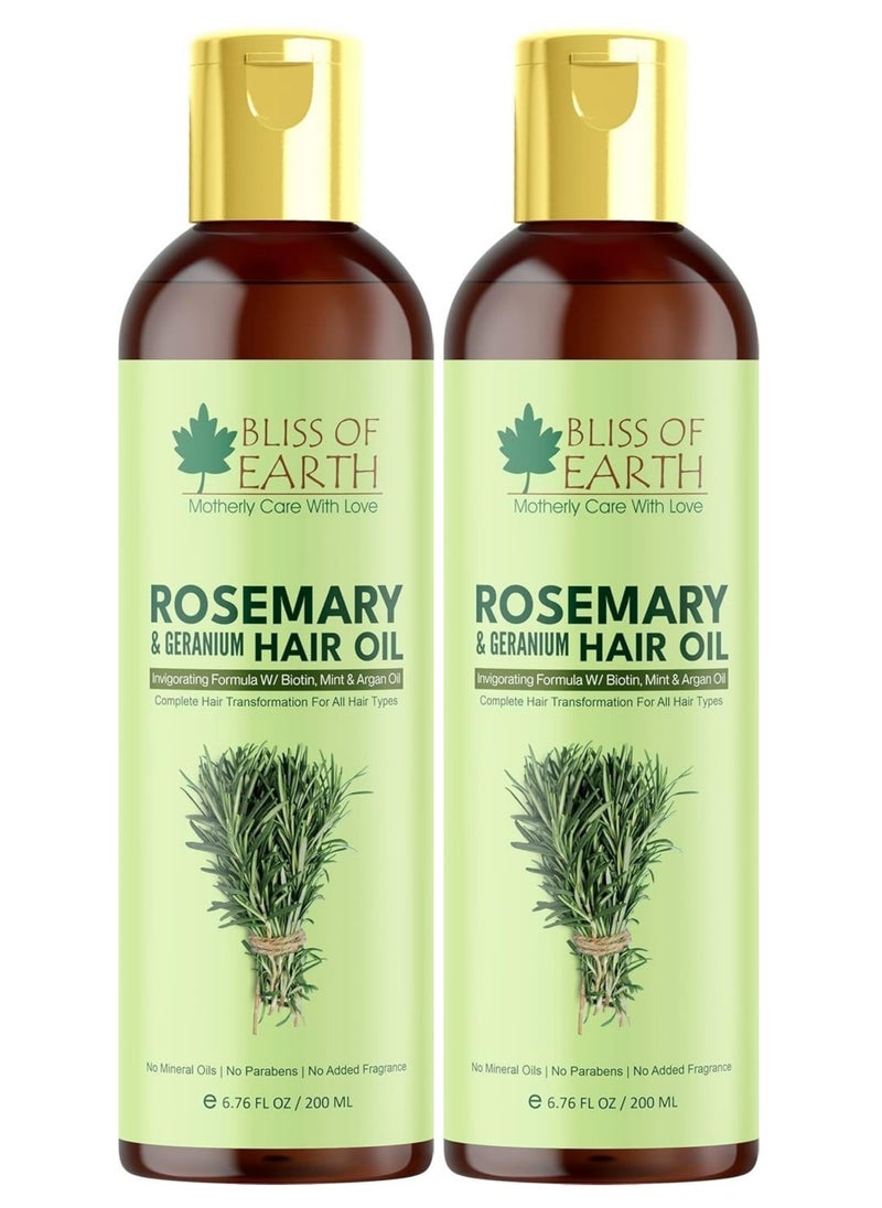 Rosemary Oil For Hair Growth With Biotin Lavender & Geranium Essential Oils Blend of 20 Herbs To Promotes Healthy Scalps & Hair No Mineral Oil 200ml Pack of 2