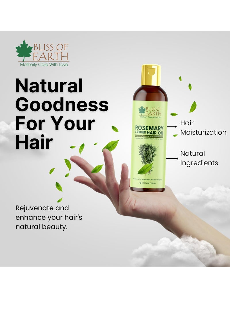 Rosemary Oil For Hair Growth With Biotin Lavender & Geranium Essential Oils Blend of 20 Herbs To Promotes Healthy Scalps & Hair No Mineral Oil 200ml Pack of 2