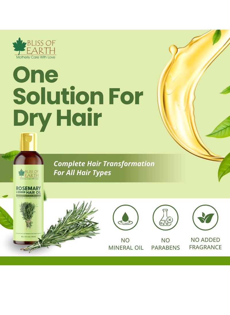 Rosemary Oil For Hair Growth With Biotin Lavender & Geranium Essential Oils Blend of 20 Herbs To Promotes Healthy Scalps & Hair No Mineral Oil 200ml Pack of 2