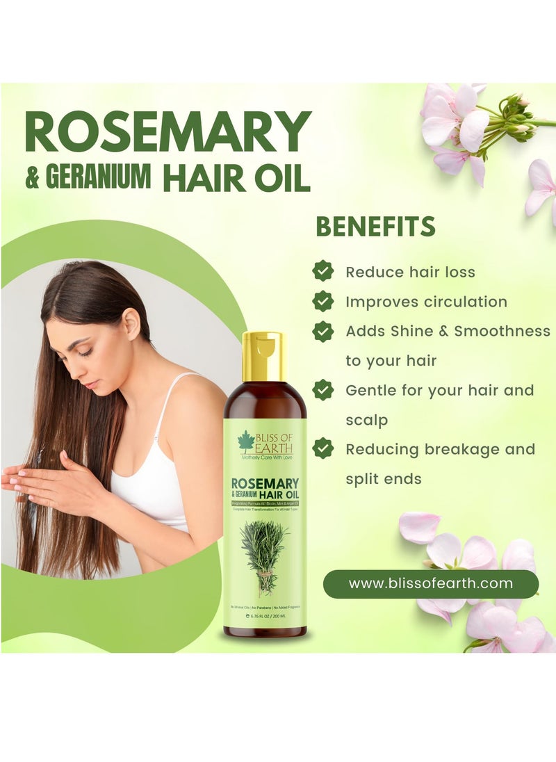 Rosemary Oil For Hair Growth With Biotin Lavender & Geranium Essential Oils Blend of 20 Herbs To Promotes Healthy Scalps & Hair No Mineral Oil 200ml Pack of 2