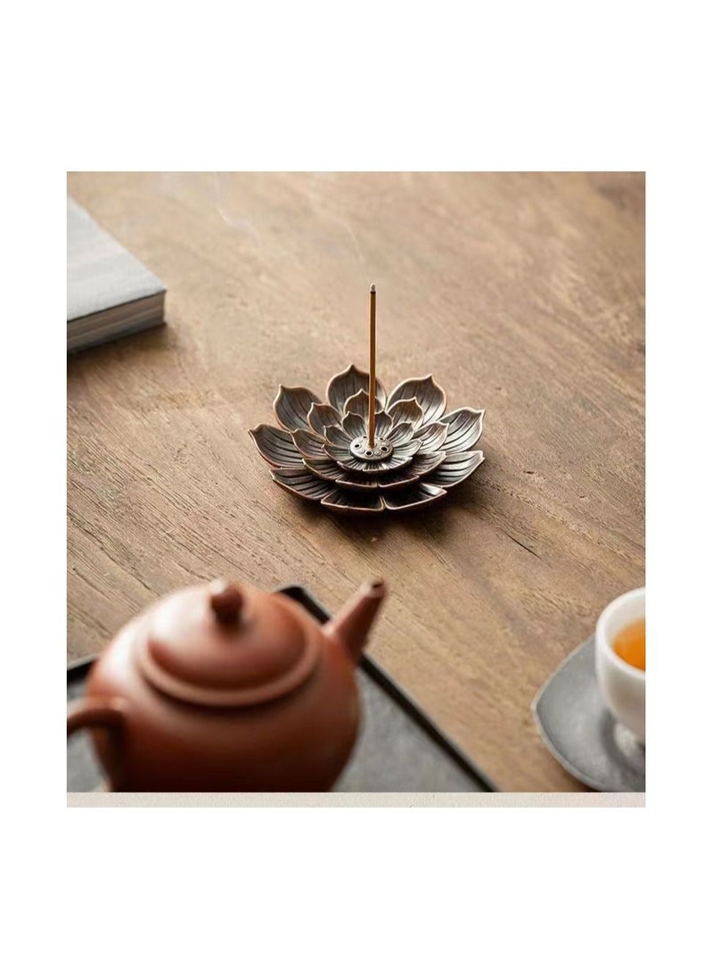 1-Piece Alloy Incense Burner Stick Holder,Lotus Line Incense Plate Sandalwood Coil Base for Yoga Studios or Home Decoration,Colour Brown