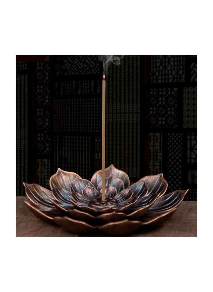 1-Piece Alloy Incense Burner Stick Holder,Lotus Line Incense Plate Sandalwood Coil Base for Yoga Studios or Home Decoration,Colour Brown