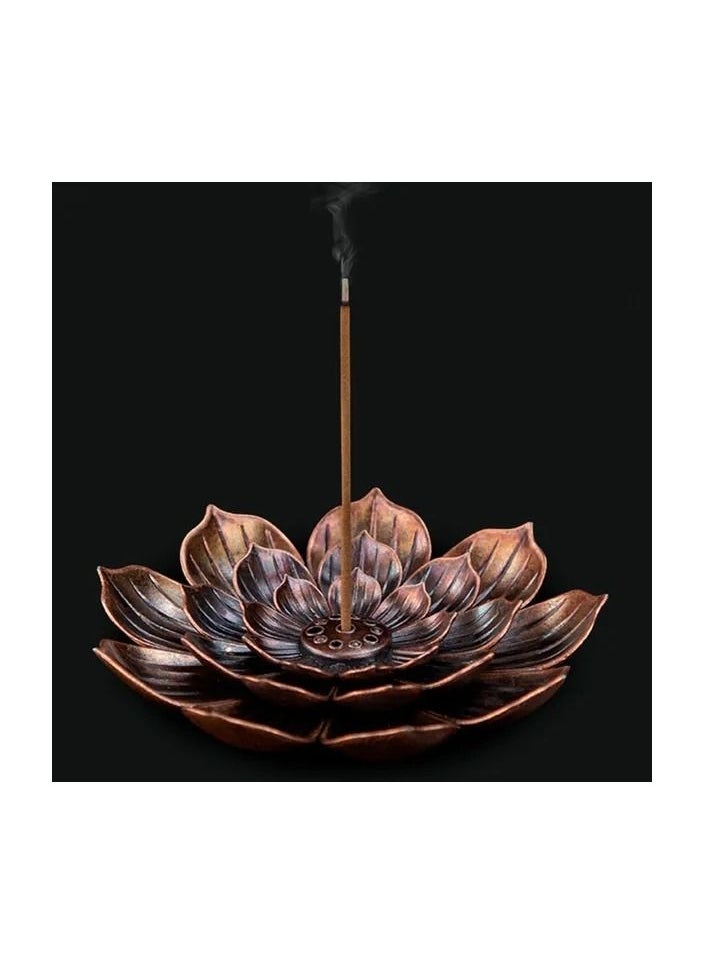 1-Piece Alloy Incense Burner Stick Holder,Lotus Line Incense Plate Sandalwood Coil Base for Yoga Studios or Home Decoration,Colour Brown