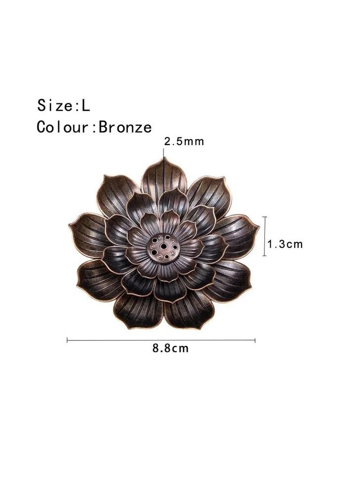 1-Piece Alloy Incense Burner Stick Holder,Lotus Line Incense Plate Sandalwood Coil Base for Yoga Studios or Home Decoration,Colour Brown