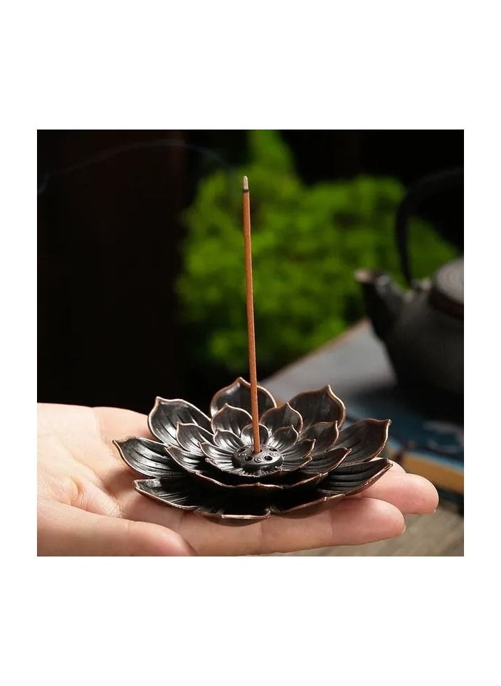 1-Piece Alloy Incense Burner Stick Holder,Lotus Line Incense Plate Sandalwood Coil Base for Yoga Studios or Home Decoration,Colour Brown