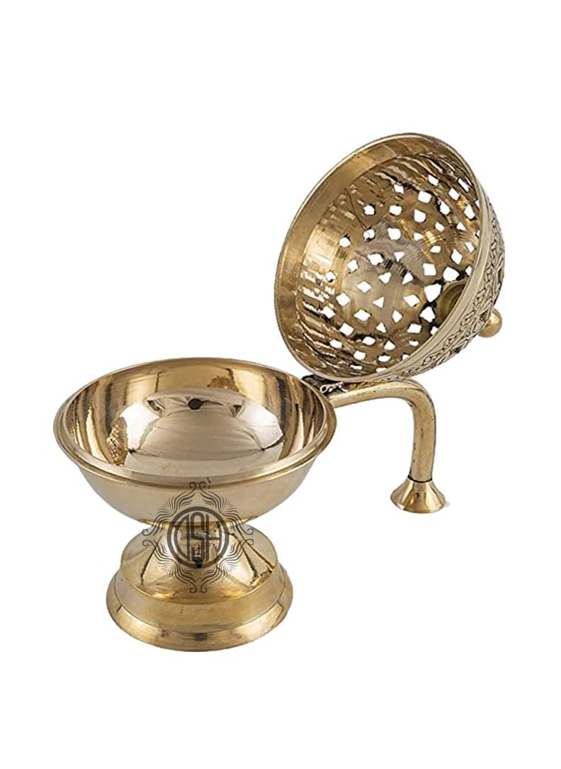 Home Purifying Brass Dhuna Loban Burner Dhooni Dhoop Dani Dhuni Brass Table Dhoop Dani Incense Burner For Loban(Round)