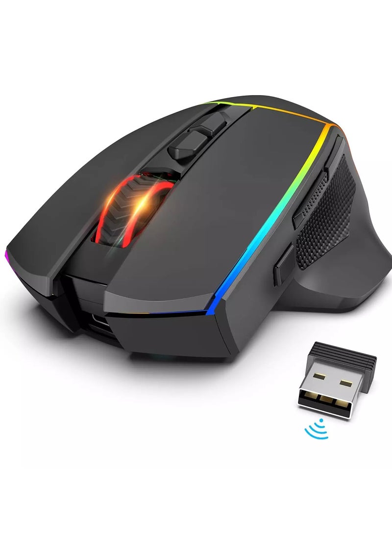 M814 AXE PRO RGB Tri-Mode 2.4G/USB-C/Bluetooth Rechargeable Gaming Mouse – 8,000 DPI (Black)