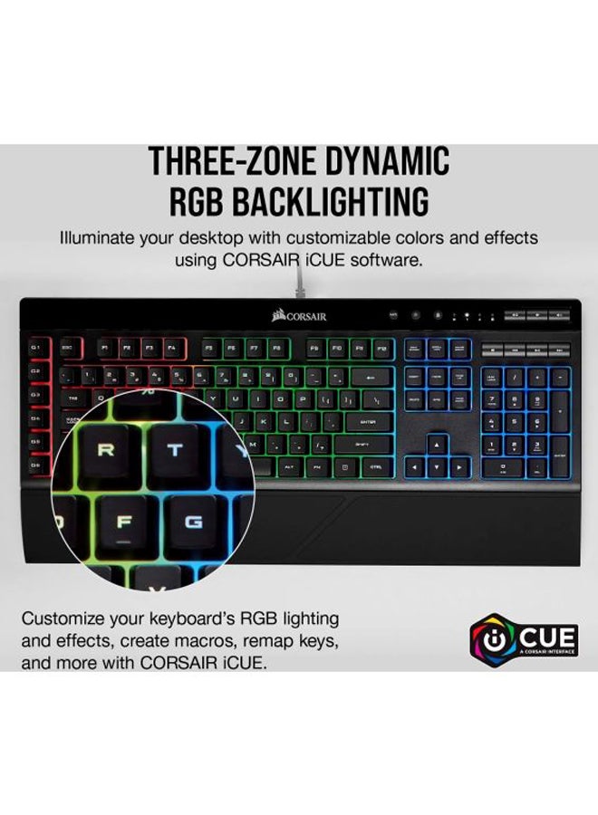 K55 RGB USB LED Backlit Keys Onboard Macro Recording Media Controls Gaming Keyboard with Wrist Rest Included