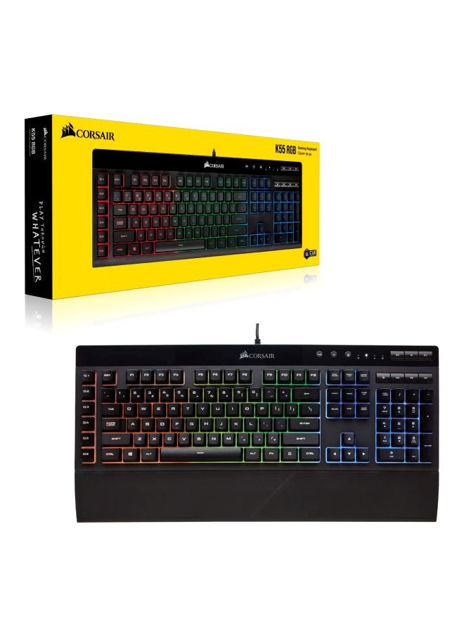 K55 RGB USB LED Backlit Keys Onboard Macro Recording Media Controls Gaming Keyboard with Wrist Rest Included