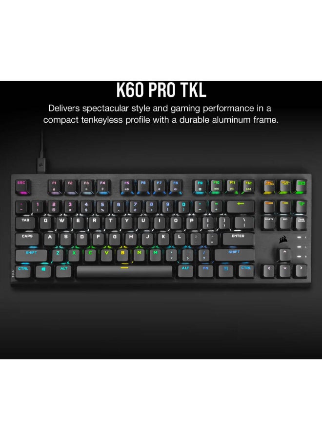 K60 Pro TKL RGB Tenkeyless Optical-Mechanical Gaming Keyboard, OPX Switches, Brushed Aluminium Structure, Removable USB Type-C Cable, AR Layout, QWERTY, Black