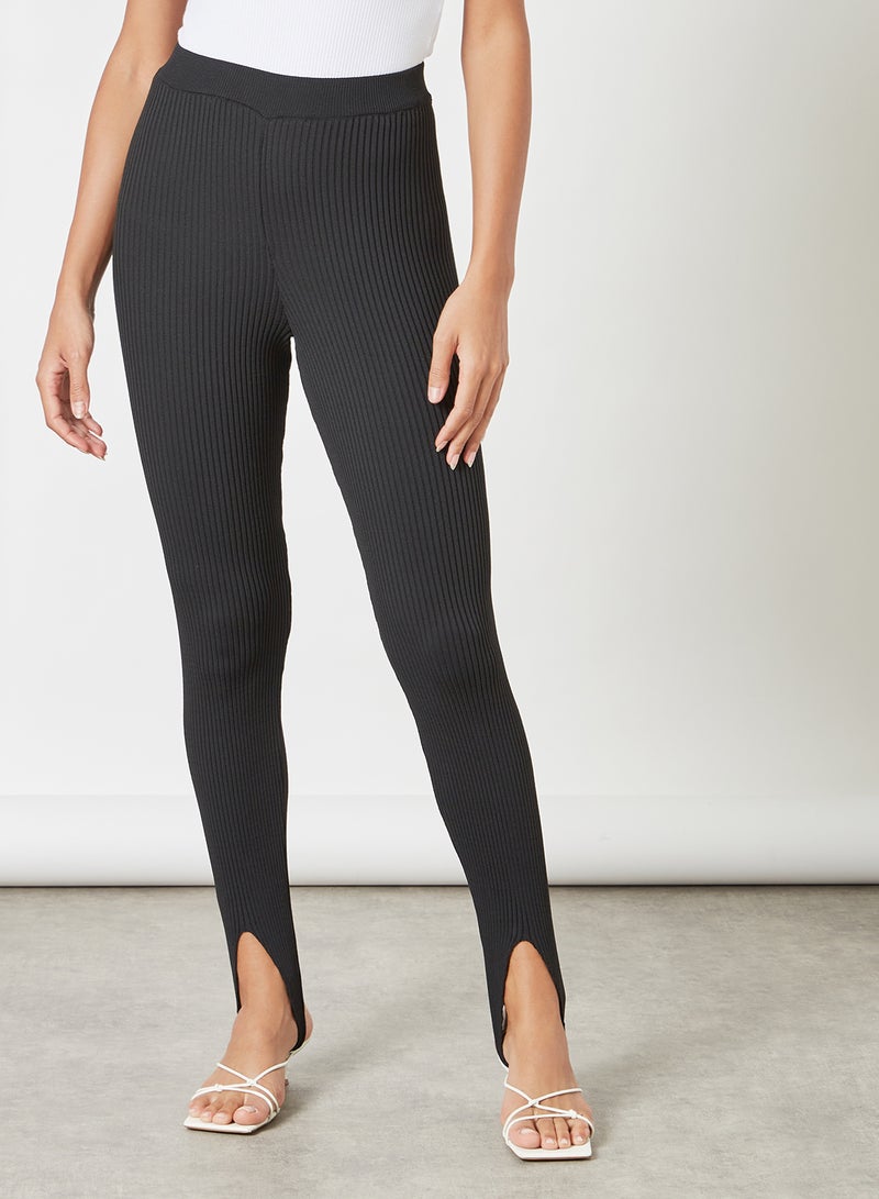 Stirrup Ribbed Leggings Black