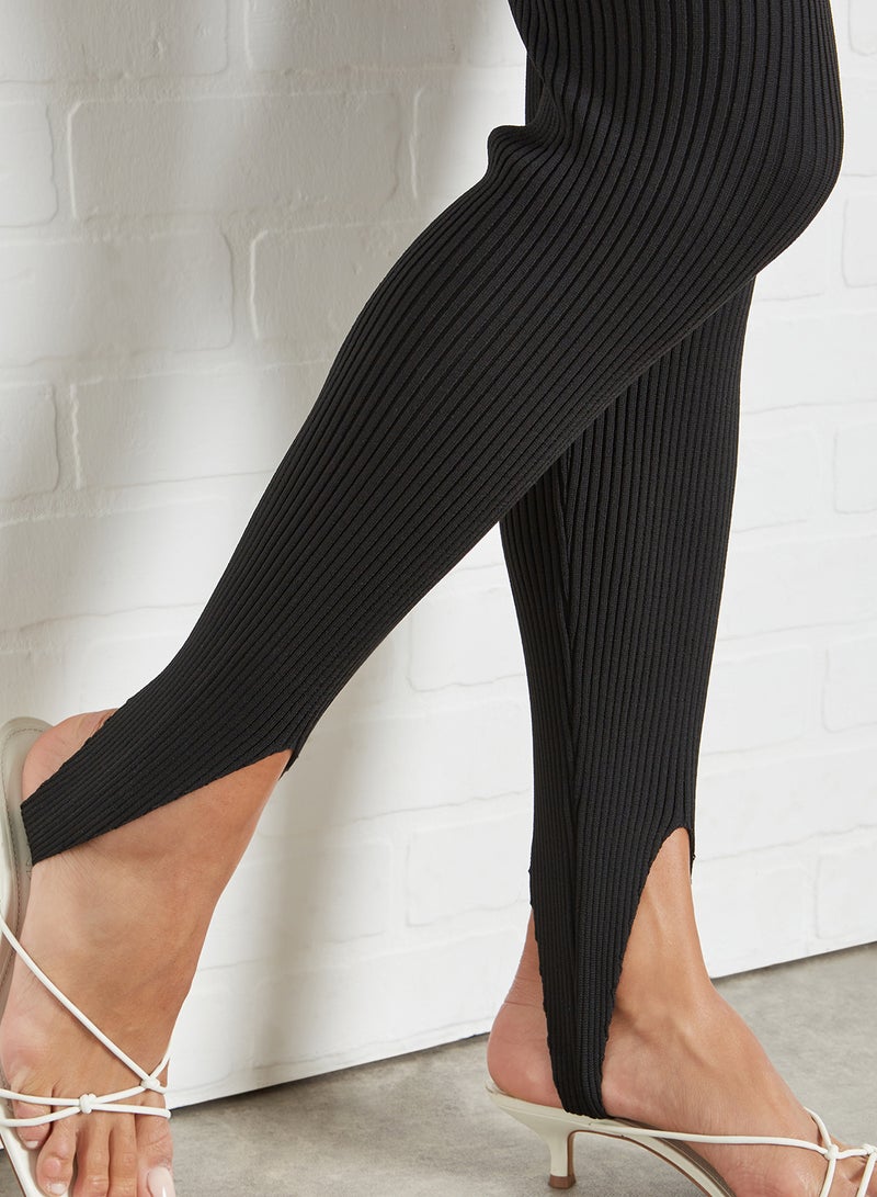 Stirrup Ribbed Leggings Black