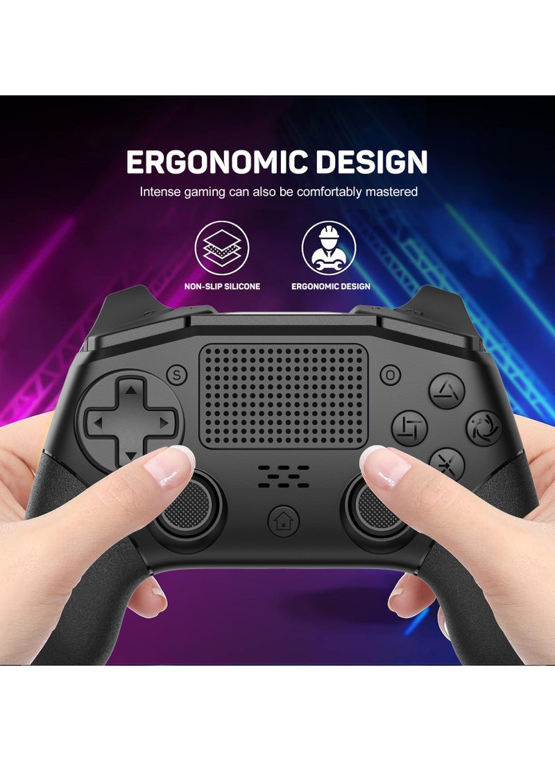 Professional Wireless Gamepad LinYuvo PS4 Bluetooth Game Controller Compatible with PS4, PS4 Slim, PS4 Pro, Android, iOS13 above Six-Axis Gyroscope Programming Function Capacitive Touch Pad 3.5mm Audio Jack Adjustable Dual Motor Vibration Wake-Up Function Metal Joystick Black