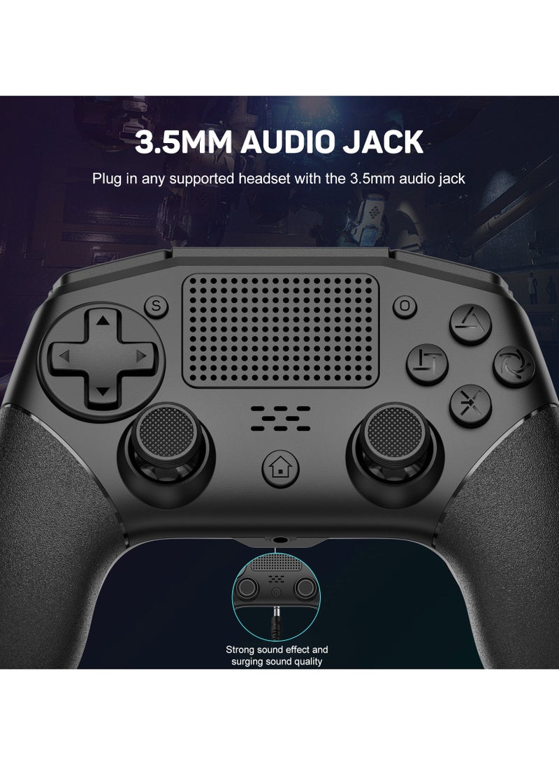 Professional Wireless Gamepad LinYuvo PS4 Bluetooth Game Controller Compatible with PS4, PS4 Slim, PS4 Pro, Android, iOS13 above Six-Axis Gyroscope Programming Function Capacitive Touch Pad 3.5mm Audio Jack Adjustable Dual Motor Vibration Wake-Up Function Metal Joystick Black