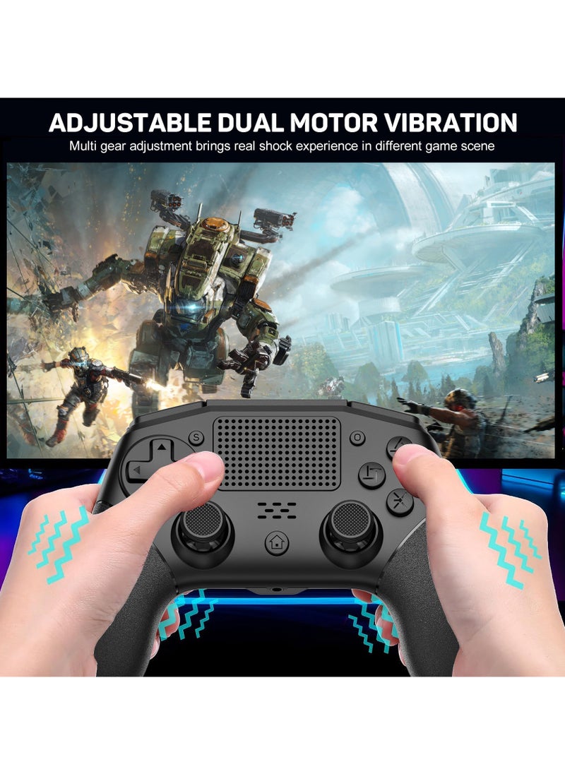 Professional Wireless Gamepad LinYuvo PS4 Bluetooth Game Controller Compatible with PS4, PS4 Slim, PS4 Pro, Android, iOS13 above Six-Axis Gyroscope Programming Function Capacitive Touch Pad 3.5mm Audio Jack Adjustable Dual Motor Vibration Wake-Up Function Metal Joystick Black