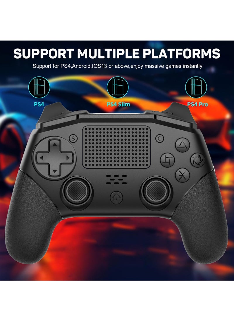 Professional Wireless Gamepad LinYuvo PS4 Bluetooth Game Controller Compatible with PS4, PS4 Slim, PS4 Pro, Android, iOS13 above Six-Axis Gyroscope Programming Function Capacitive Touch Pad 3.5mm Audio Jack Adjustable Dual Motor Vibration Wake-Up Function Metal Joystick Black