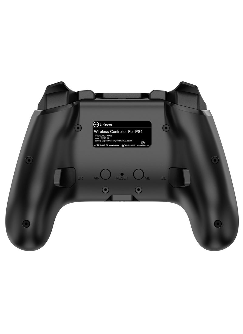 Professional Wireless Gamepad LinYuvo PS4 Bluetooth Game Controller Compatible with PS4, PS4 Slim, PS4 Pro, Android, iOS13 above Six-Axis Gyroscope Programming Function Capacitive Touch Pad 3.5mm Audio Jack Adjustable Dual Motor Vibration Wake-Up Function Metal Joystick Black