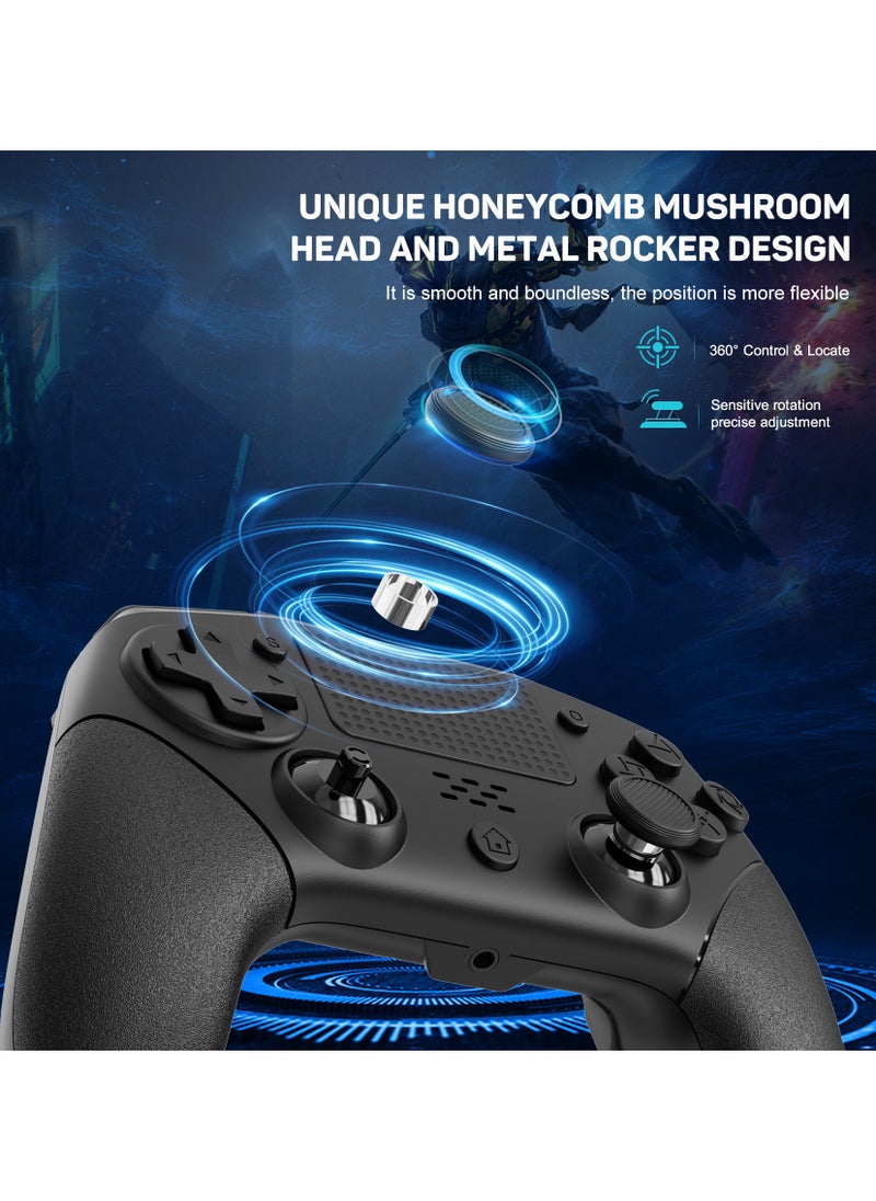 Professional Wireless Gamepad LinYuvo PS4 Bluetooth Game Controller Compatible with PS4, PS4 Slim, PS4 Pro, Android, iOS13 above Six-Axis Gyroscope Programming Function Capacitive Touch Pad 3.5mm Audio Jack Adjustable Dual Motor Vibration Wake-Up Function Metal Joystick Black