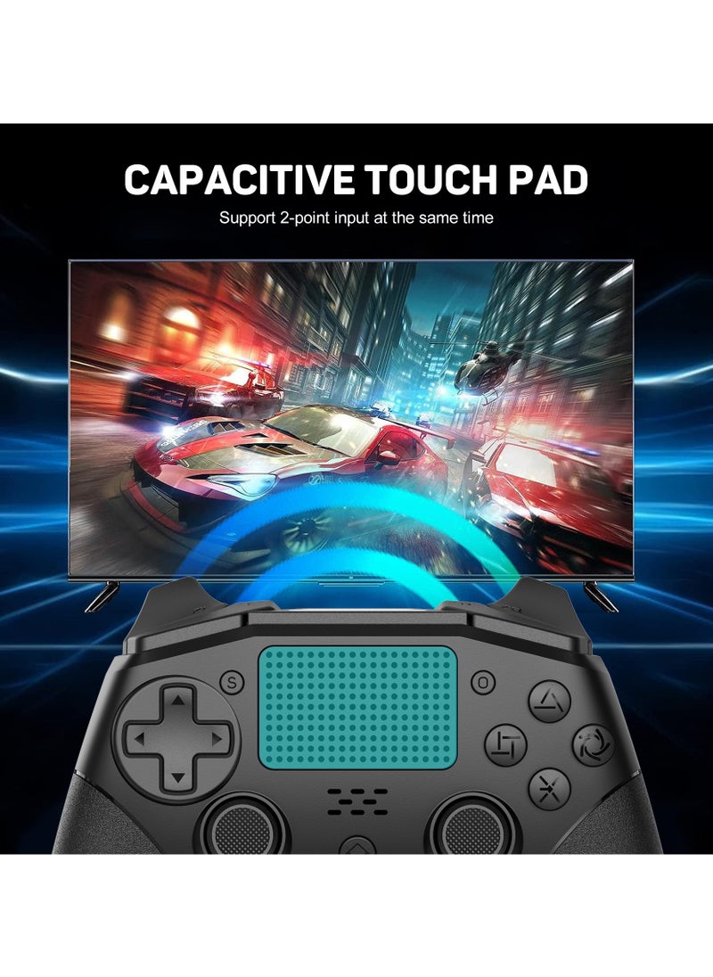 Professional Wireless Gamepad LinYuvo PS4 Bluetooth Game Controller Compatible with PS4, PS4 Slim, PS4 Pro, Android, iOS13 above Six-Axis Gyroscope Programming Function Capacitive Touch Pad 3.5mm Audio Jack Adjustable Dual Motor Vibration Wake-Up Function Metal Joystick Black