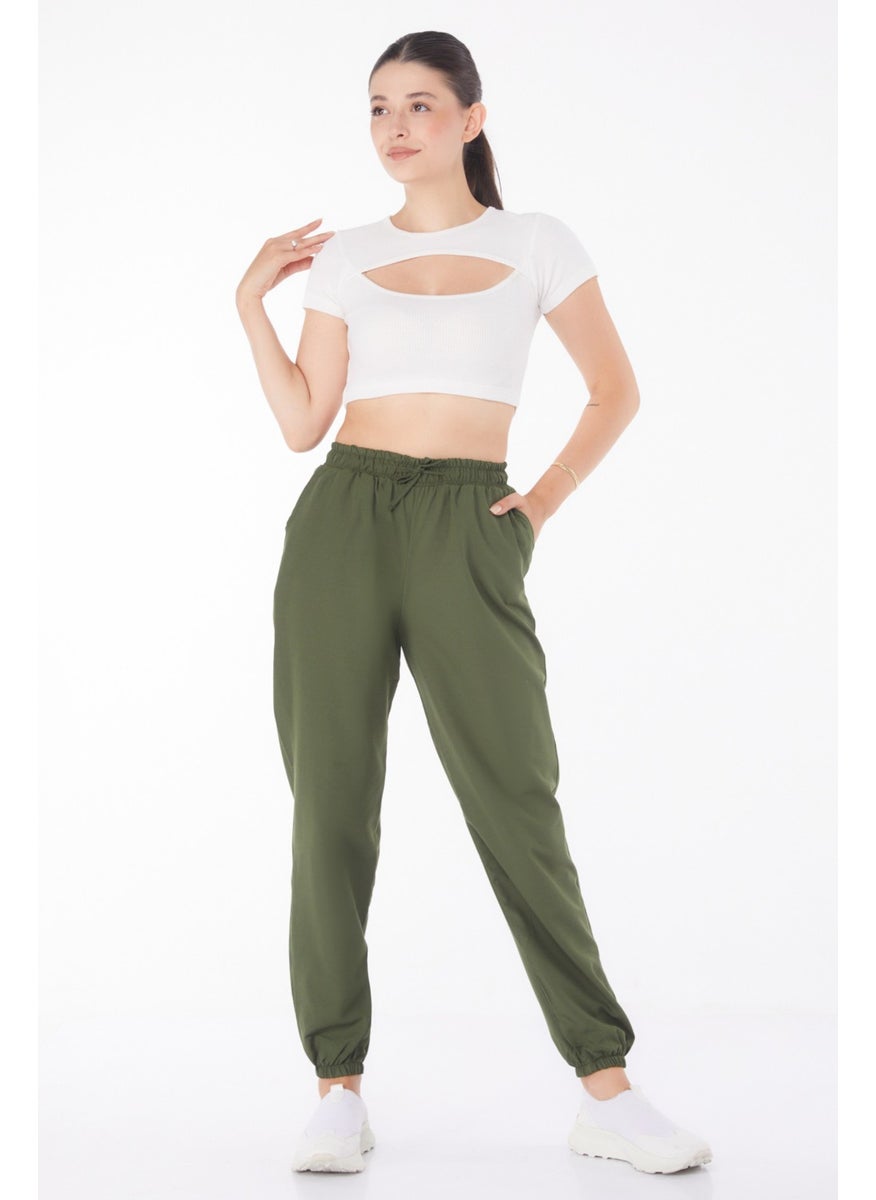 Plain Mid Women's Khaki Trousers - 13207