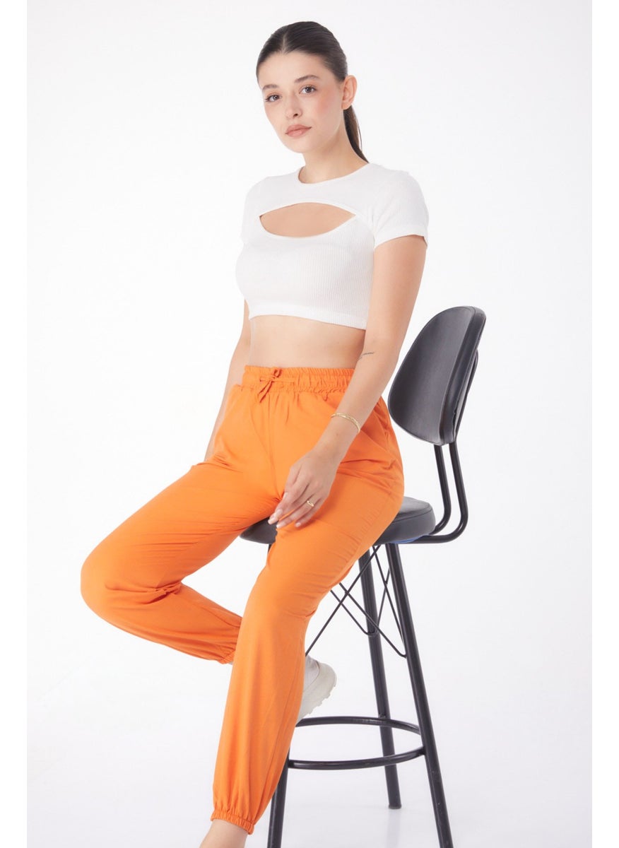 Plain Mid Women Orange Pants - 13207