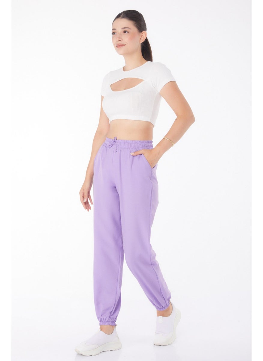 Plain Mid Women's Lilac Trousers - 13207