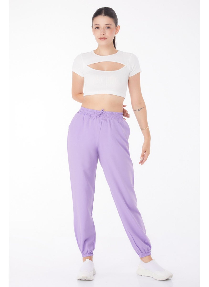 Plain Mid Women's Lilac Trousers - 13207