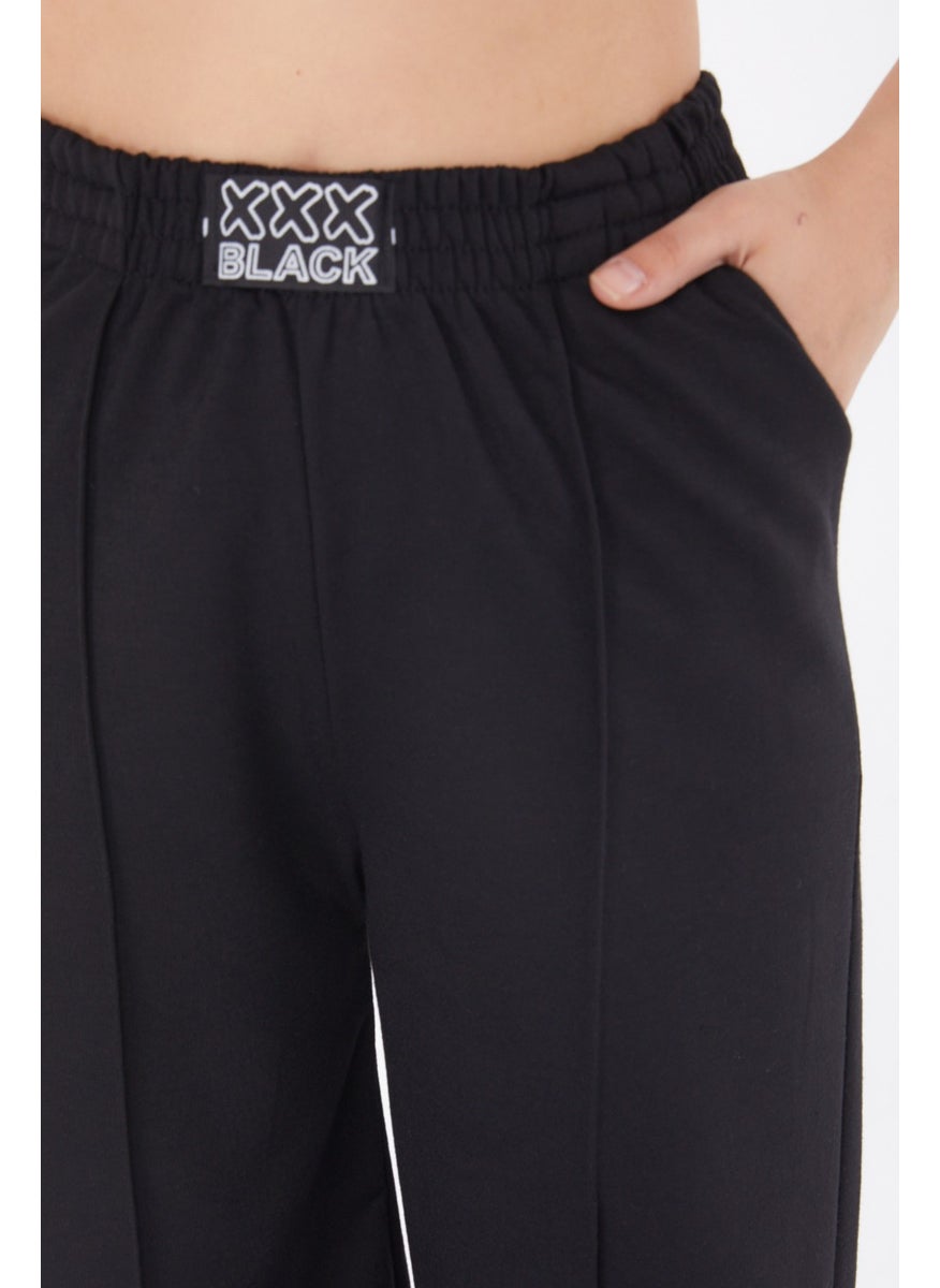 Plain Mid Women's Black Sweatpants - 25854