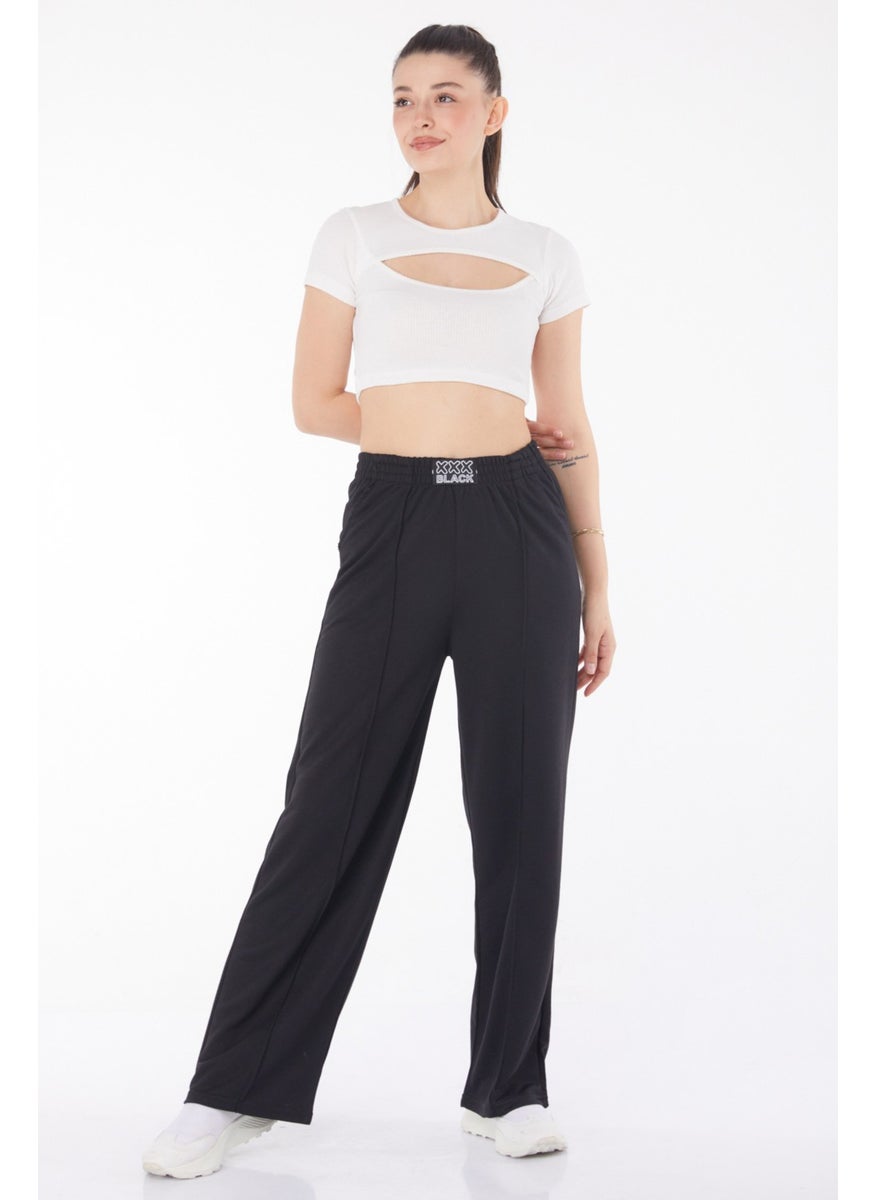 Plain Mid Women's Black Sweatpants - 25854