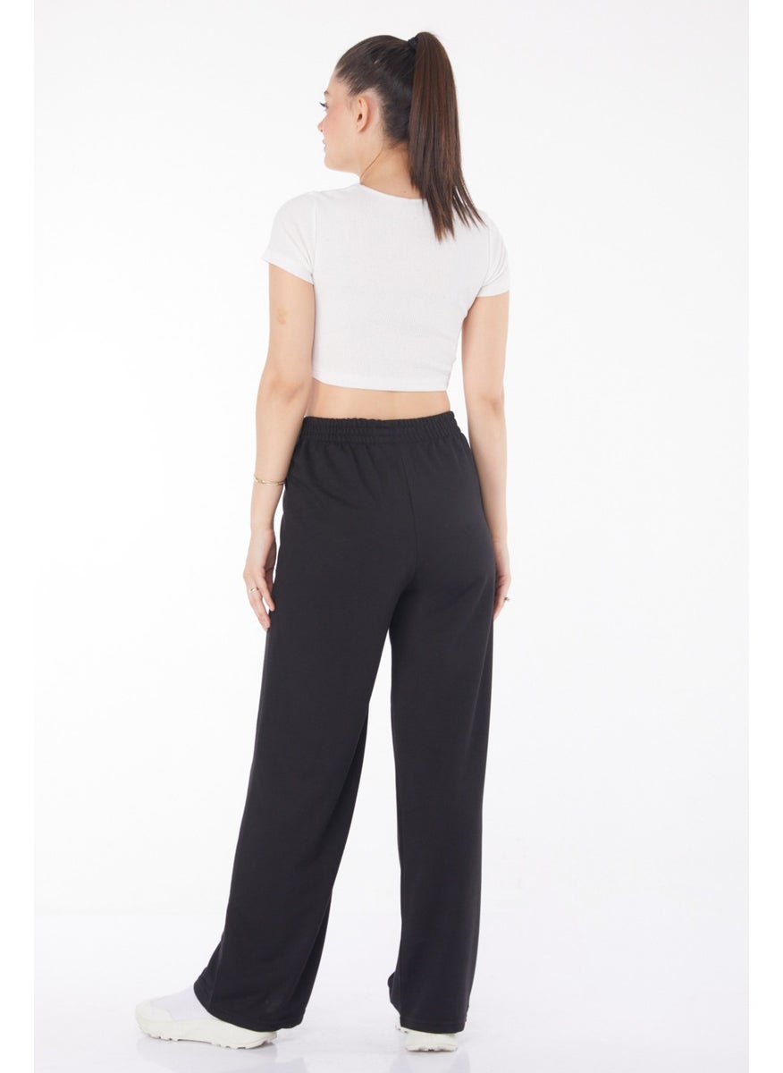 Plain Mid Women's Black Sweatpants - 25854