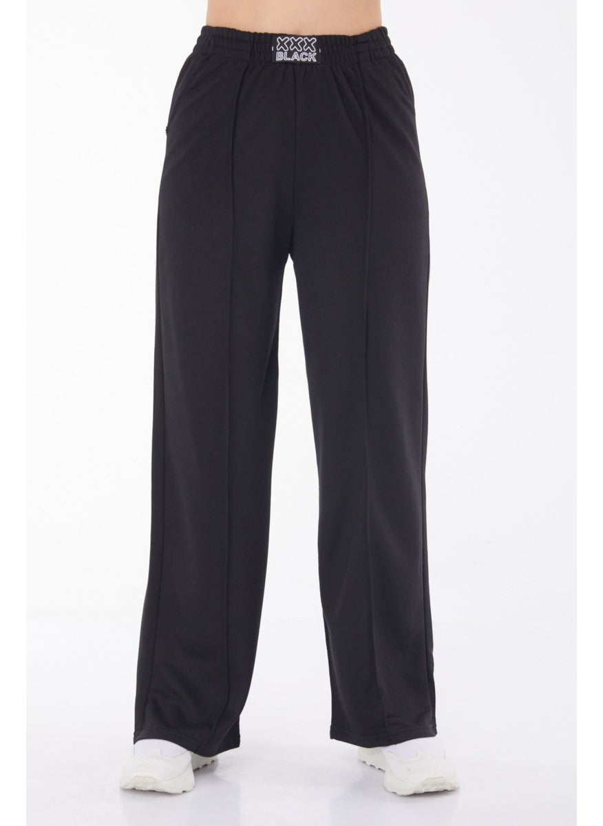 Plain Mid Women's Black Sweatpants - 25854