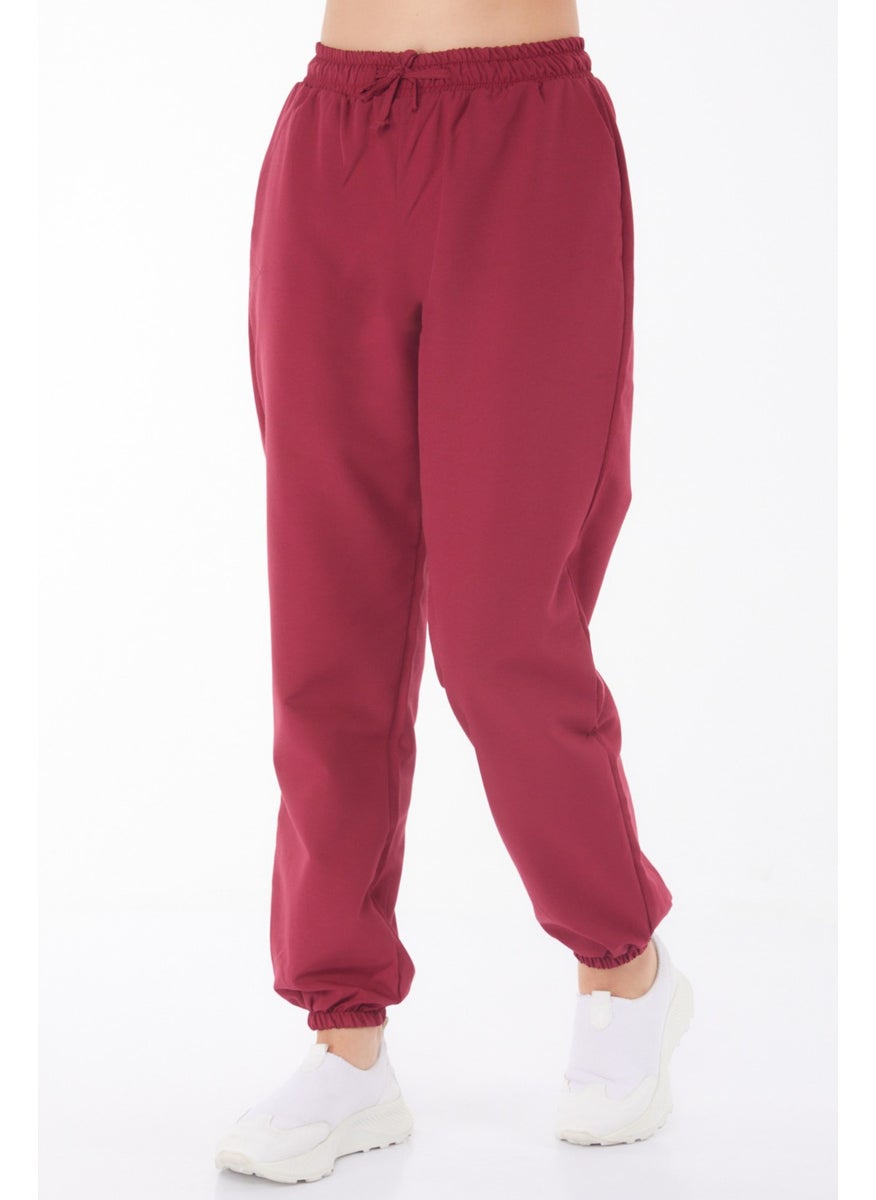 Plain Mid Women's Claret Red Trousers - 13207