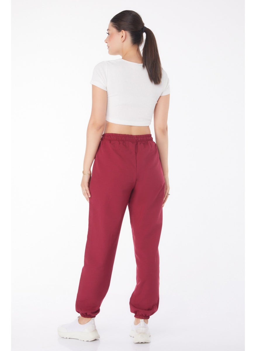 Plain Mid Women's Claret Red Trousers - 13207