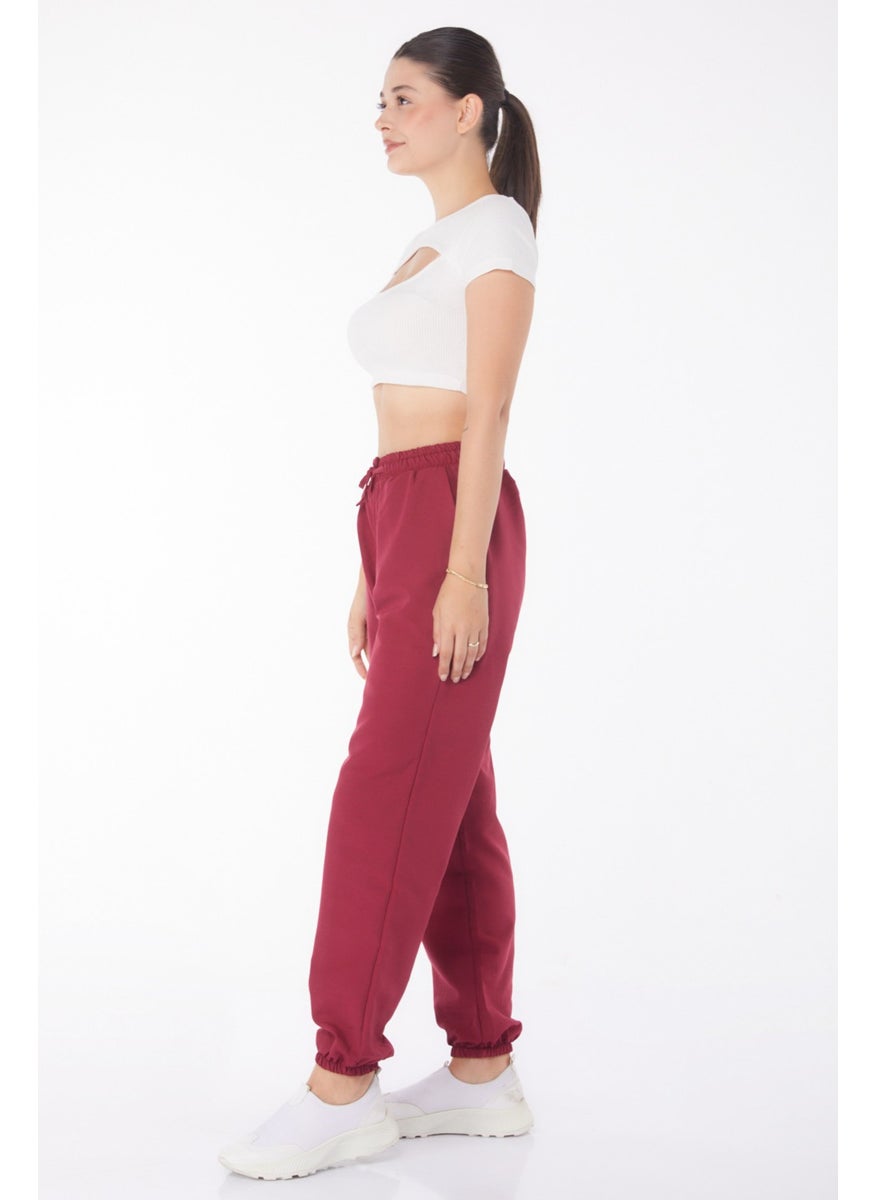 Plain Mid Women's Claret Red Trousers - 13207