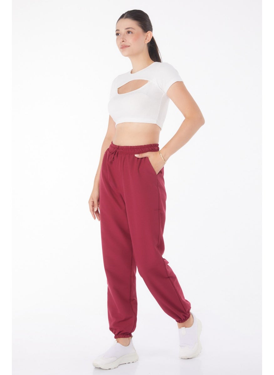 Plain Mid Women's Claret Red Trousers - 13207