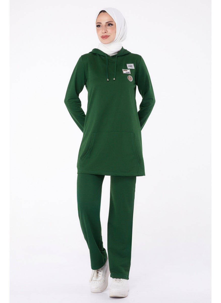 Plain Hooded Collar Women's Emerald Crest Two Piece Suit - 13276