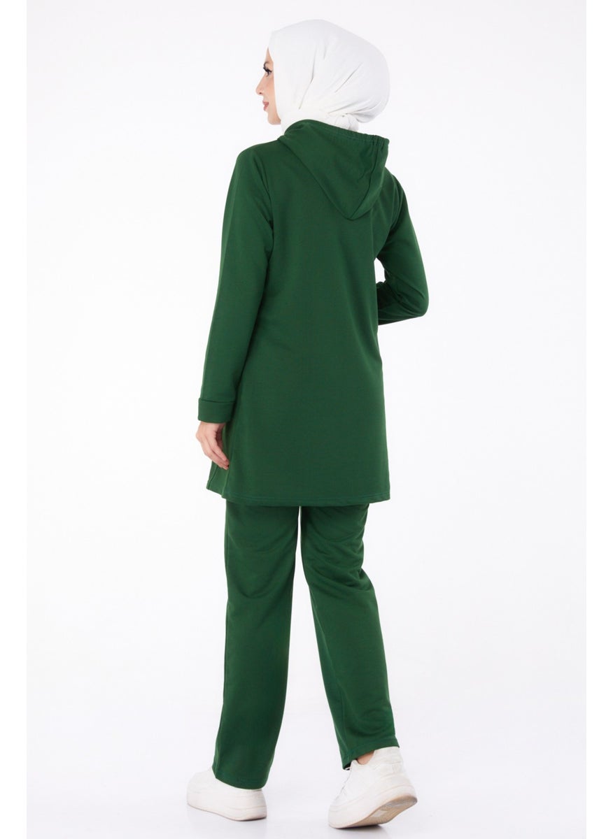 Plain Hooded Collar Women's Emerald Crest Two Piece Suit - 13276