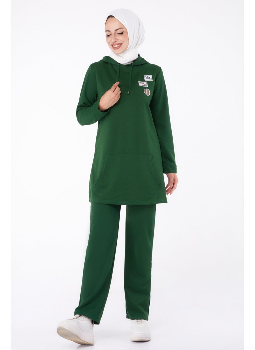 Plain Hooded Collar Women's Emerald Crest Two Piece Suit - 13276